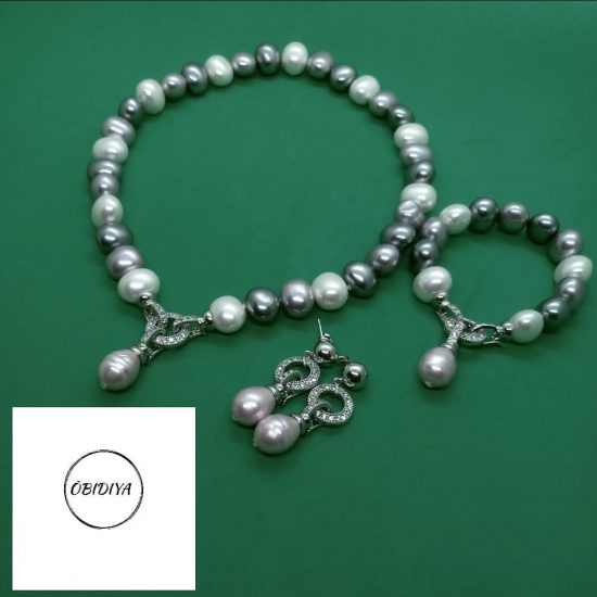 Pear Pearl with silver jewellery set