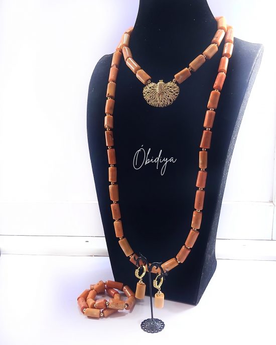 Double vintage coral with zirconia pendant jewellery set