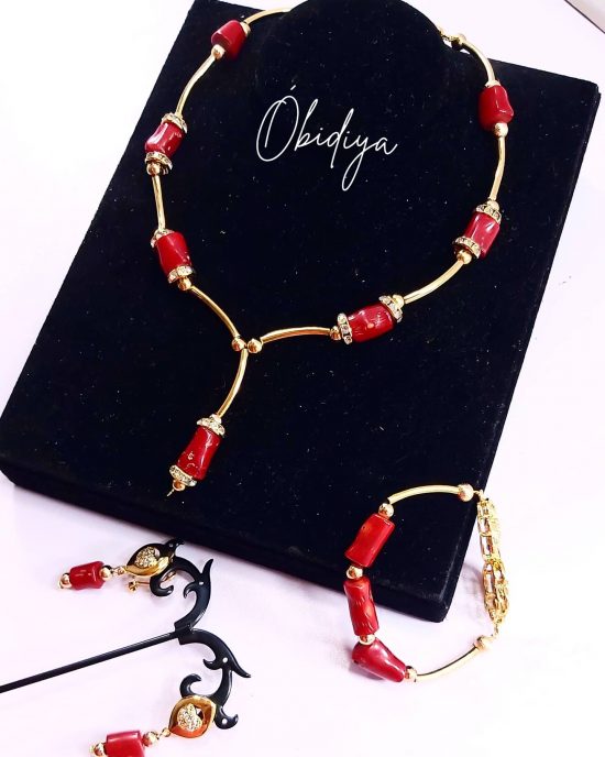 Coral with steel tube jewelry set