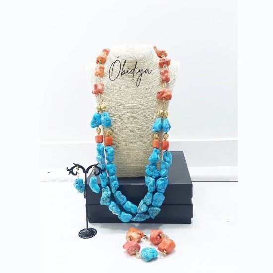 Bamboo corals  with turquoise beads. Long necklace