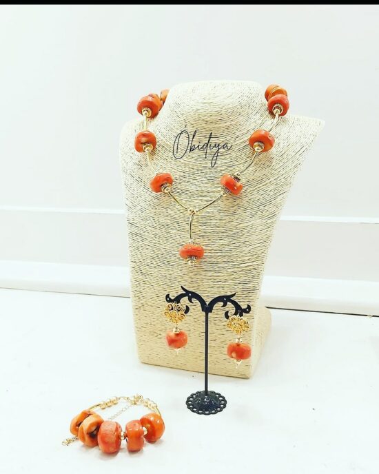 Rondelle natural coral with gold filled accessories